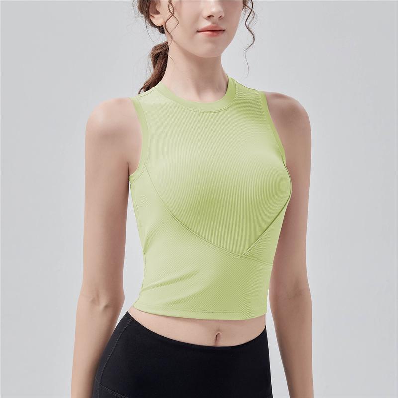 

Women s Sleeveless Ribbed Running Vest with Chest Pads - Yoga and Fitness Top Small