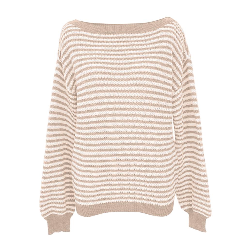 Women's Casual And Stylish Off,the,shoulder Striped Sweater With Dropped Sleeves And A Versatile Pullover Design.