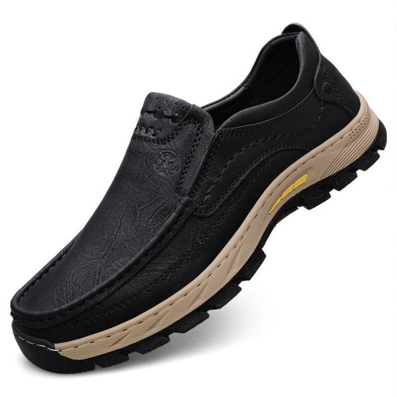 Autumn handmade shoes rubber sole thick bottom breathable casual leather shoes men's Loafers classic hand-stitched men's shoes