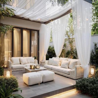Outdoor Voile Curtain Mesh Sheer Curtain Mosquito Netting Privacy Screen Panel with Rod Pocket for Patio Porch Terrace Pergola