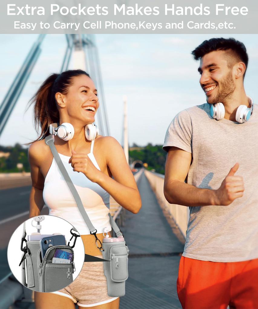 Insulated Ice Cup Holder with Cell Phone Pocket - Fits 30/40oz Neoprene Water Bottles