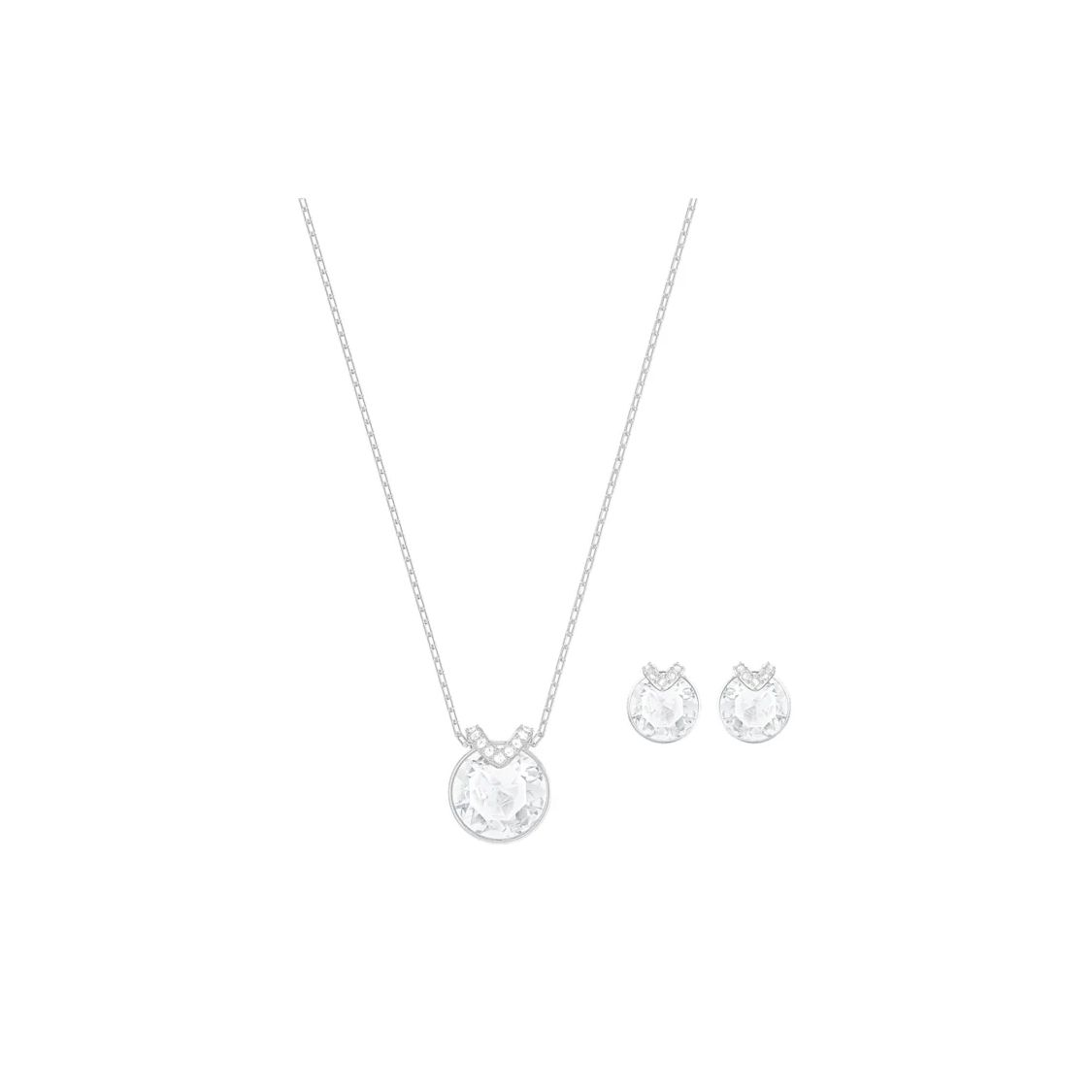 

Swarovski Bella V-Shaped Transparent Crystal Earring Necklace Set Women Jewelry Silver 5528937 Box (Random Color)