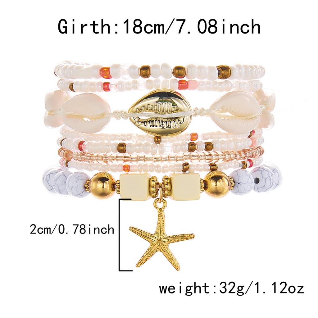 Bohemian Multilayer Shell Starfish Bracelets for Women Summer Beach Elastic Beaded Anklet Bracelet Set Vacation Jewelry Gift