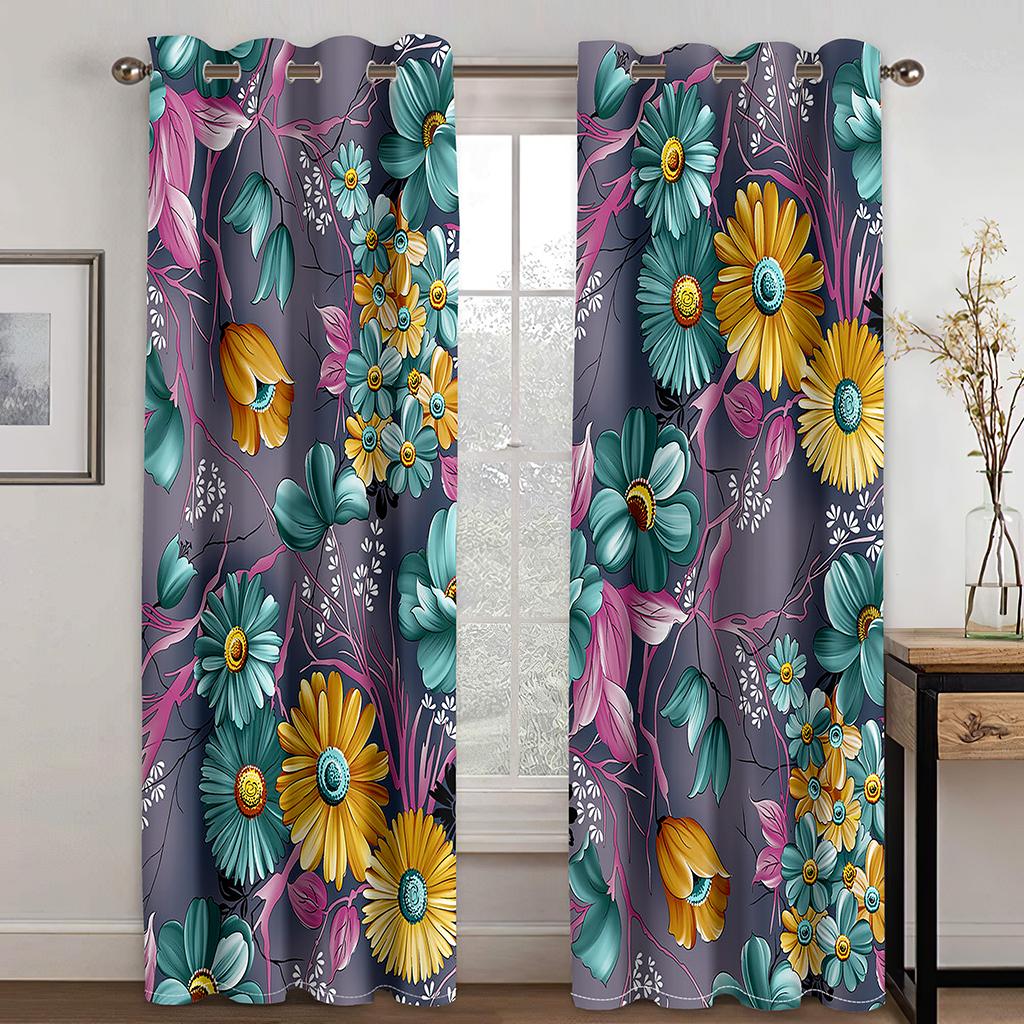 Flowerlike Brocade 3D digital Printed Drape Livingroom Space Bedchamber Household privacy 90g polyester low shading curtain fabric two panels