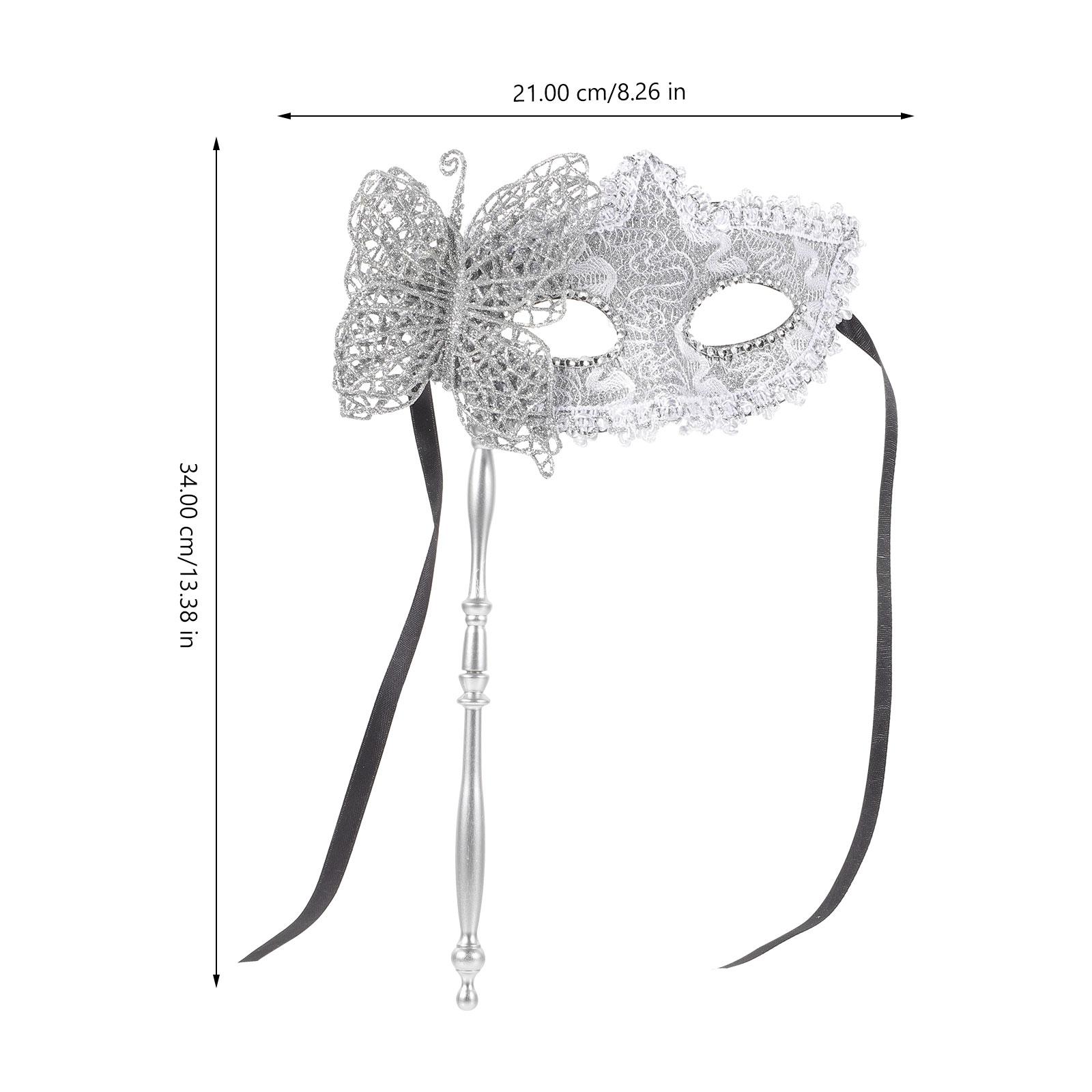 

retro Masquerade Mask With Stick Fancy Dress Mask cosplay Dancing Party Mask Prom Mask Women halloween Carnival Party Supplies 34x21cm серебряный