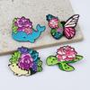 Butterfly & Hedgehog Cartoon Brooch with Fresh Flower Design - Metal Badge for Clothing & Backpacks