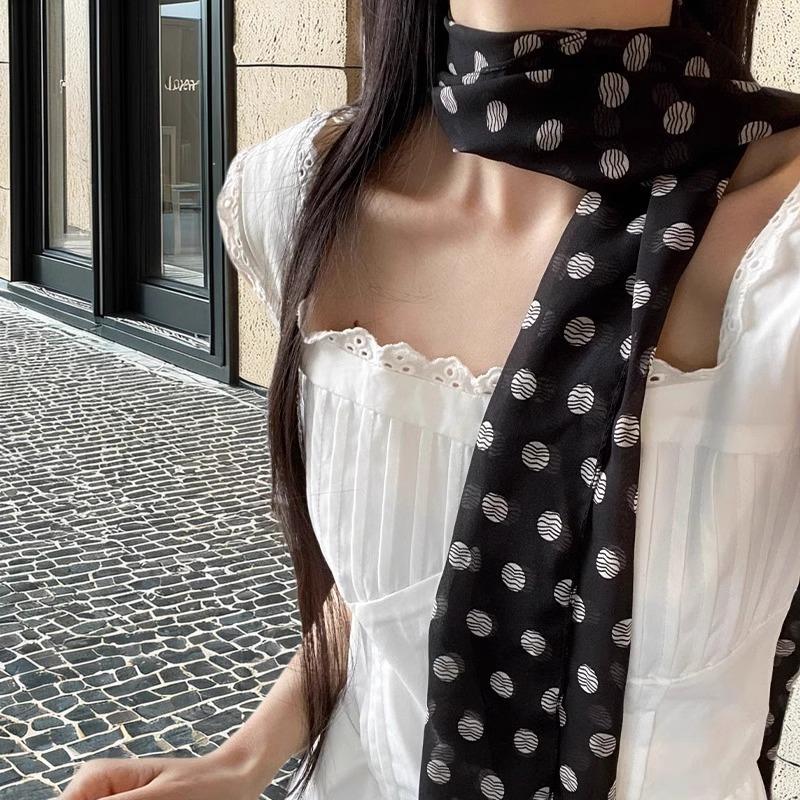 2025 New Wave Point Silk Scarf Women's Spring/Summer Versatile Printed Series Neck Tie Hair High End Drift Belt