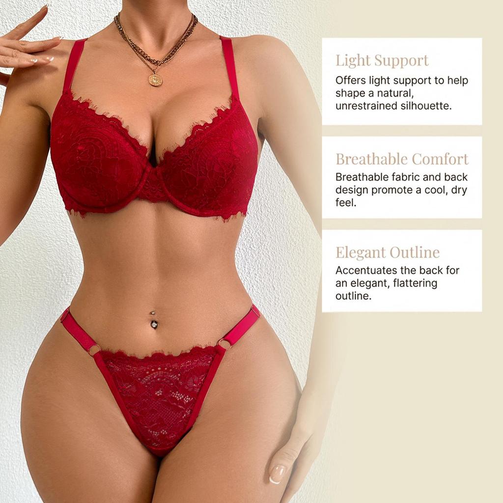 Zeriluna Lace Thin Strap Hip-Lift Bra & Panty Set - Breathable, Comfortable & Sexy Fit