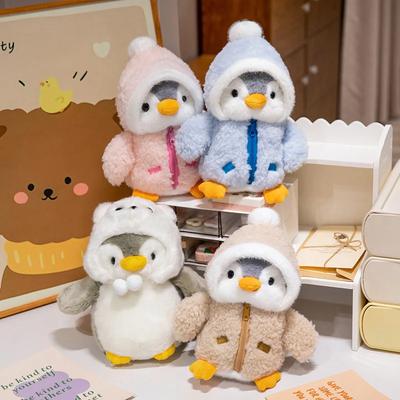 Neues Niedliches Pinguin Plüschtier Baby Tröstende Schlafpuppe Flauschiger Pinguin mit Kleidung Hüten Stofftier Kissen Geburtstagsgeschenk