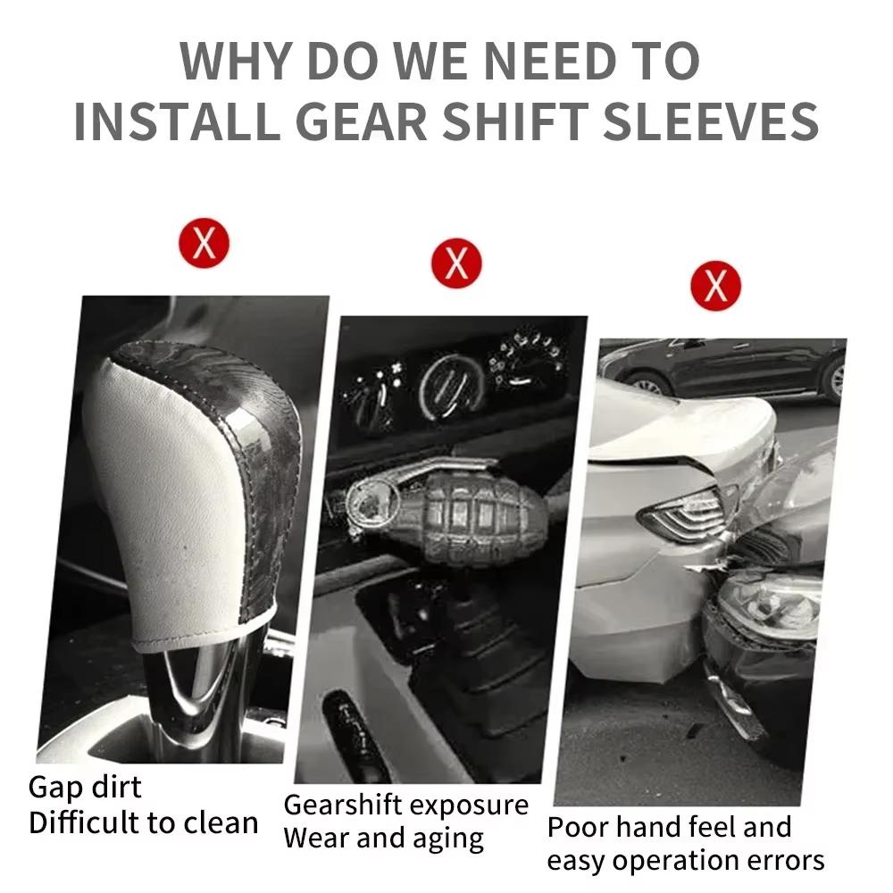 Car Shift Handle Cover Perforated Breathable Leather Gear Shift Cover Non-Slip Wear-resistant Shift Knob Decor Protective Cover