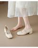 Halbgebogener weicher Einzelschuh für den Sommer, flacher Mund, ein Wort mit Perlen, dicker Absatz, Mary Jane-Schuhe für Damen