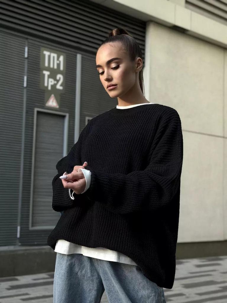 Plain Round Neck Sweater - 2024 European & American Spring/Autumn Loose Knit Pullover for Women