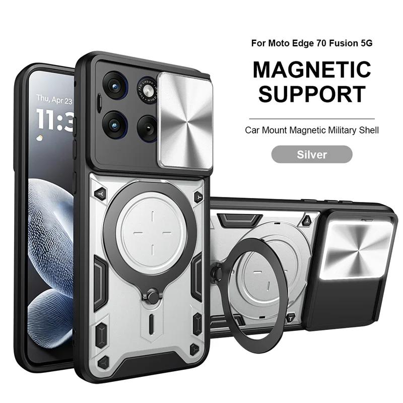 For Motorola Edge 70 Fusion 5G Case Slide Lens Protector Armor Funda For Moto Edge 70 Fusion Car Magnetic Holder Ring Back Cover