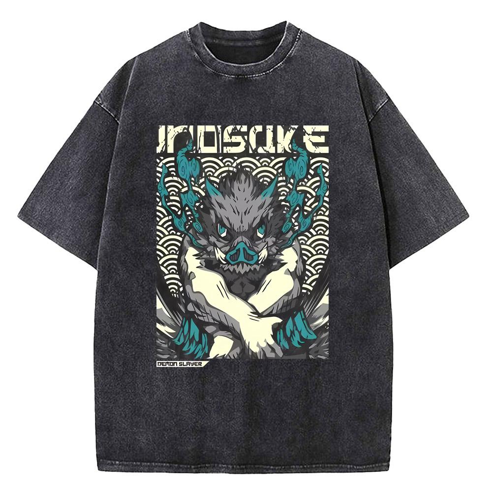 Harajuku Demon Slayer Grafik T-Shirt Herren Vintage Anime Gewaschene T-Shirts für Damen Streetwear Sommer T-Shirts T-Shirt