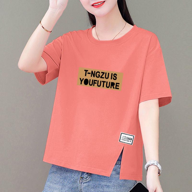 

Женская футболка из чистого хлопка с коротким рукавом - Лето 2025, трендовый свободный крой, большой размер, топ с принтом Large