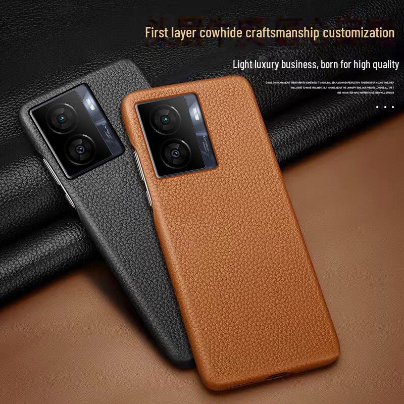 iQOO Z8 Litchi Pattern Cowhide Leather Case: High-end Half-package Protective Cover for iQOOZ8x Phone.