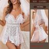 Sexy Lingerie Female European American Style Thin White Sheer Veil See-Through Polyester Lace Bridal Uniform ODM Suspender Set