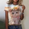 Fashion Cute Cat 3D Print T-Shirts Women O-Neck Short Sleeve T Shirt Casual Kawaii Kitty Tees Harajuku Y2K Tops Female Clothing