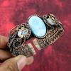 Larimar Bangle Copper Wire Wrapped Cuff Bracelet Adjustable Bangle Rainbow Moonstone Gemstone Cuff Anniversary Gifts Handmade Copper Jewelry