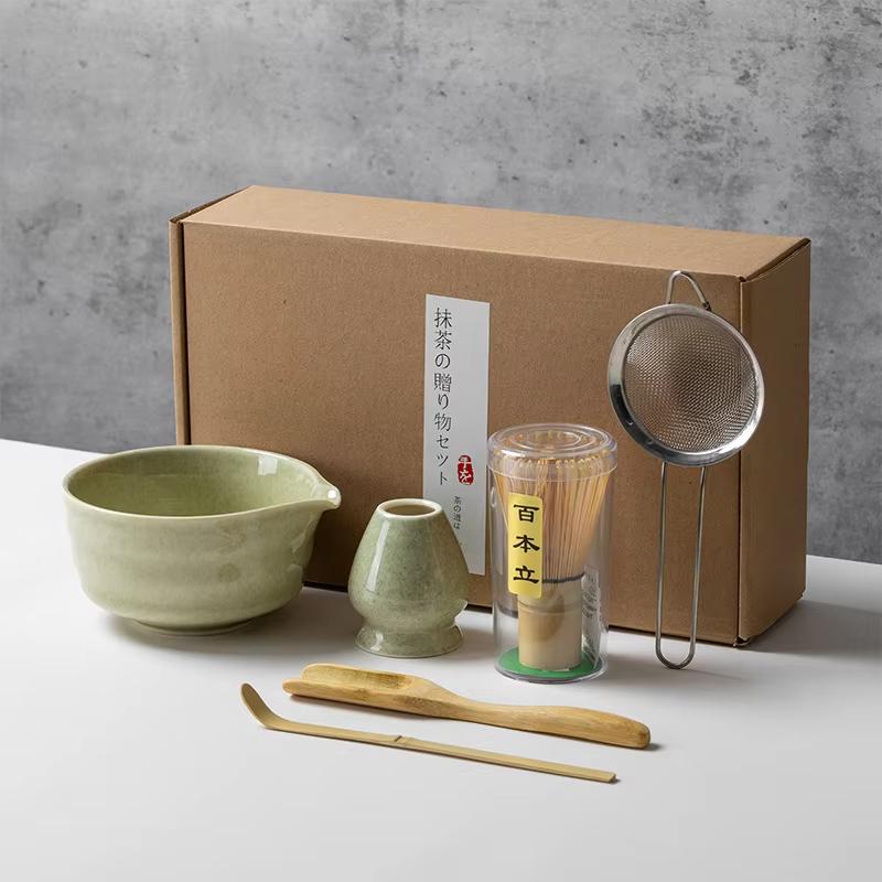 Japanese Style Matcha Tea Set Bamboo Whisk Scoop Ceramic Matcha Bowl Traditional Indoor Handmade Tea-making Tools 4/5pcs/set