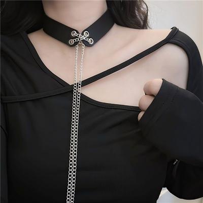 Y2K Gothic Cross Choker Collar Punk Chain Necklace with PU Leather  Adjustable Buckle Kawaii Lolita Cosplay Choker for Girls