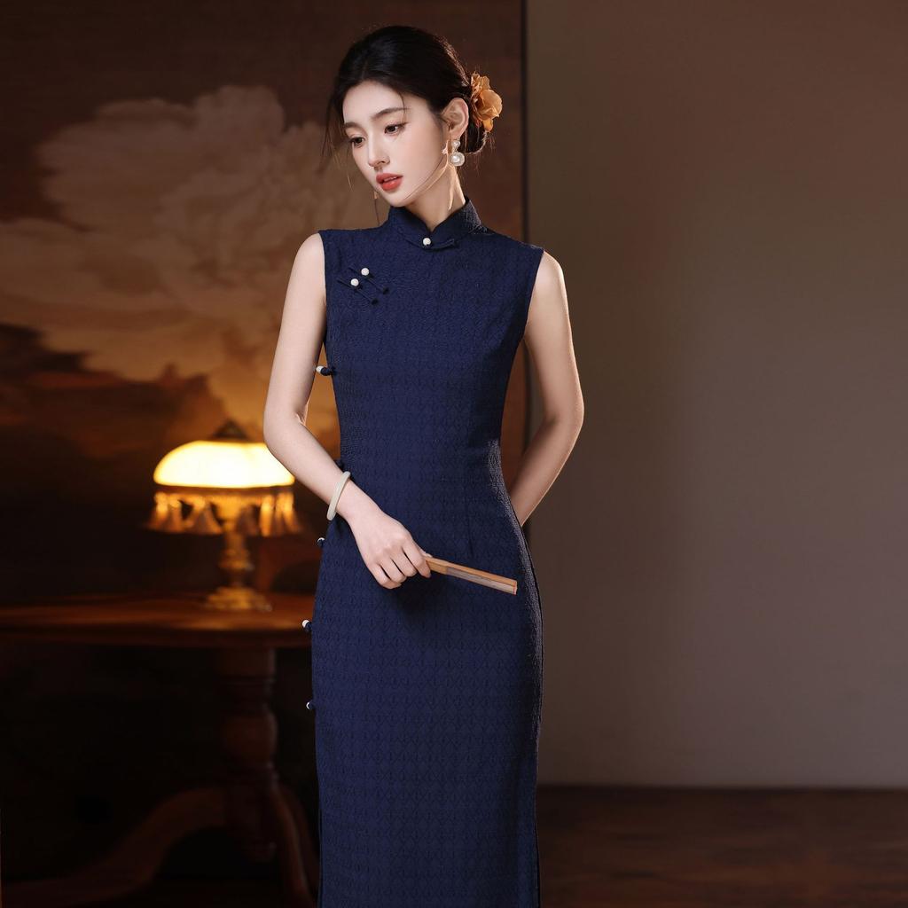 1011 spring and summer new Chinese style elegant temperament Chinese cheongsam traditional side eight buckle cold cheongsam