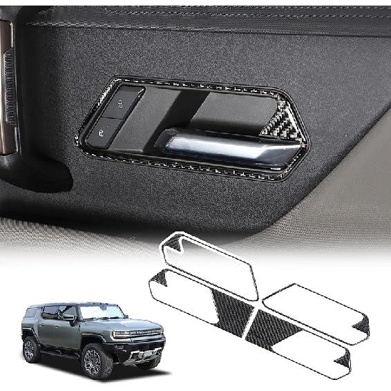 for Hummer EV Accessories Car Inner Door Pull Handle Surround Panel Frame Real Carbon Fiber Interior Sticker Compatible with Hummer EV 2024+ 4pcs