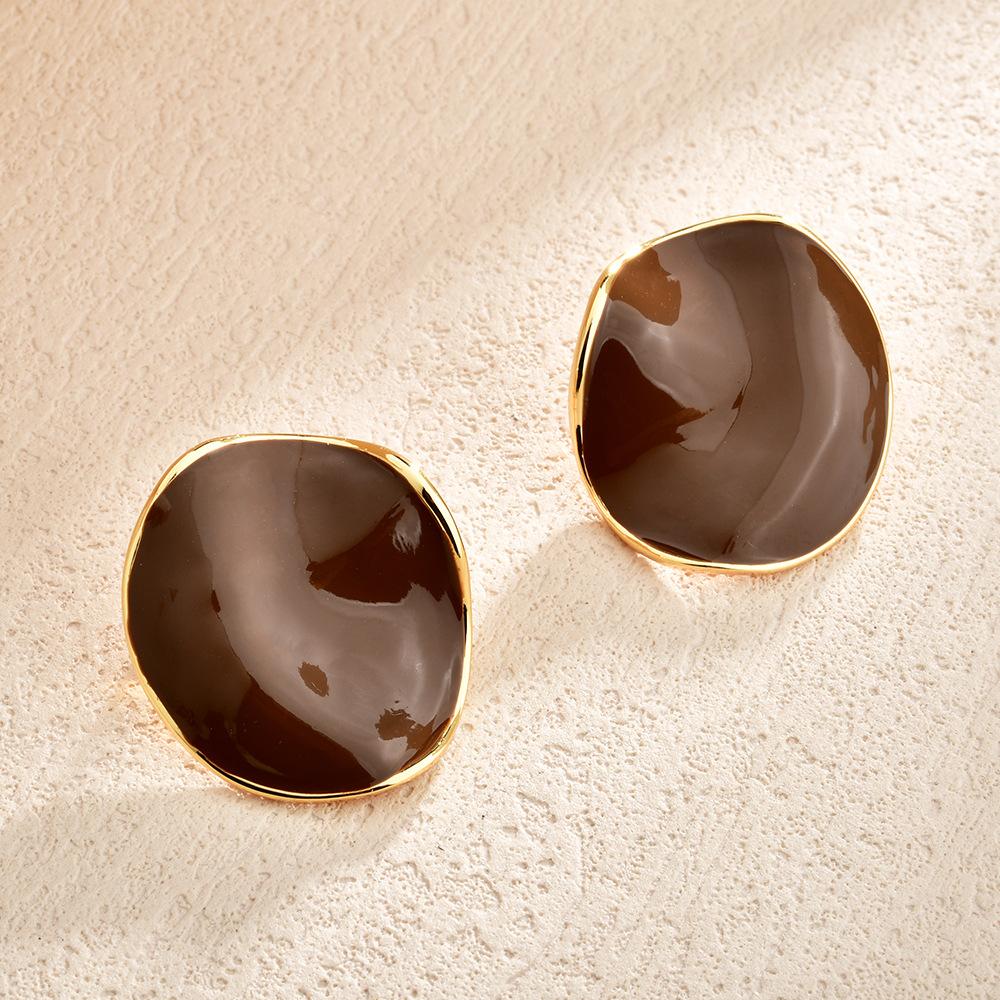 French drip glaze pleated round stud earrings women's light luxury niche design high-end temperament earrings burgundy retro earrings