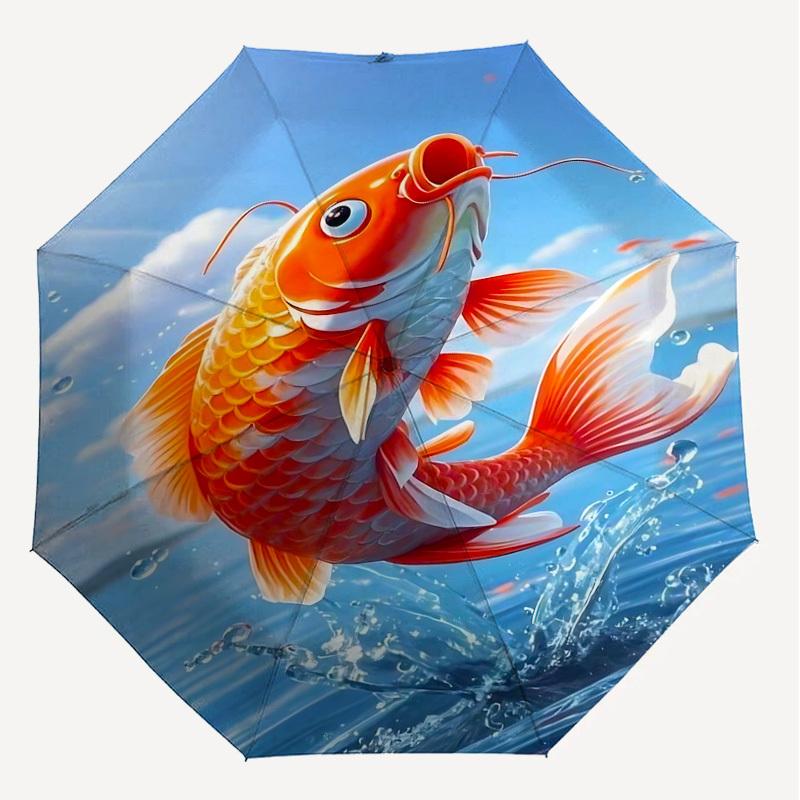 1PC Koi fish Automatic Open/Close Umbrella with Windproof, 8-Rib Sturdy Canopy, Durable Ribs, Fashionable Design, Outdoor Accessory, Fun Prin, Holiday