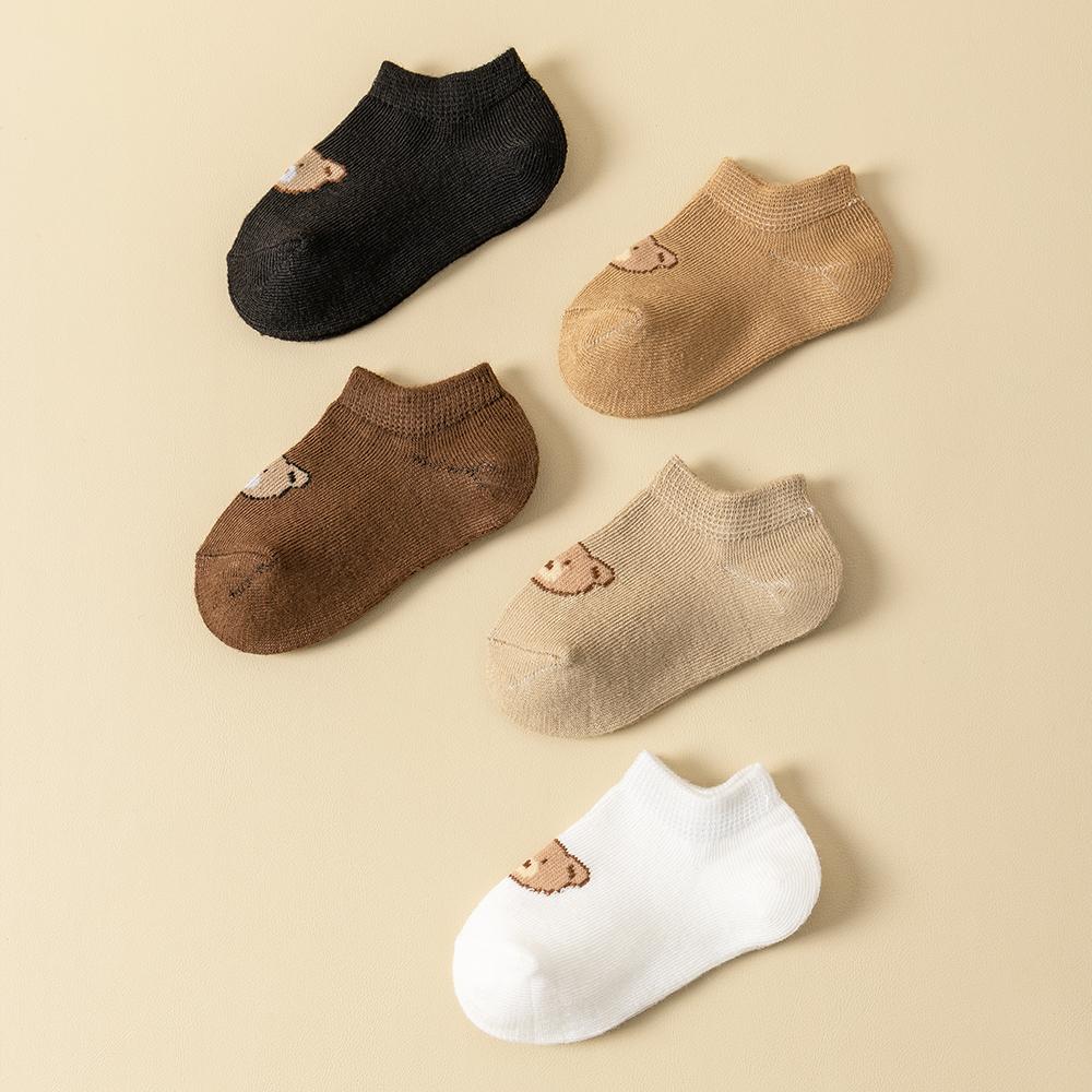 5 Pairs Baby Socks Toddler Low-cut Ankle Socks Cute Cartoon Bear Pattern Socks for Boys and Girls Aged 0-5 All Season Collection