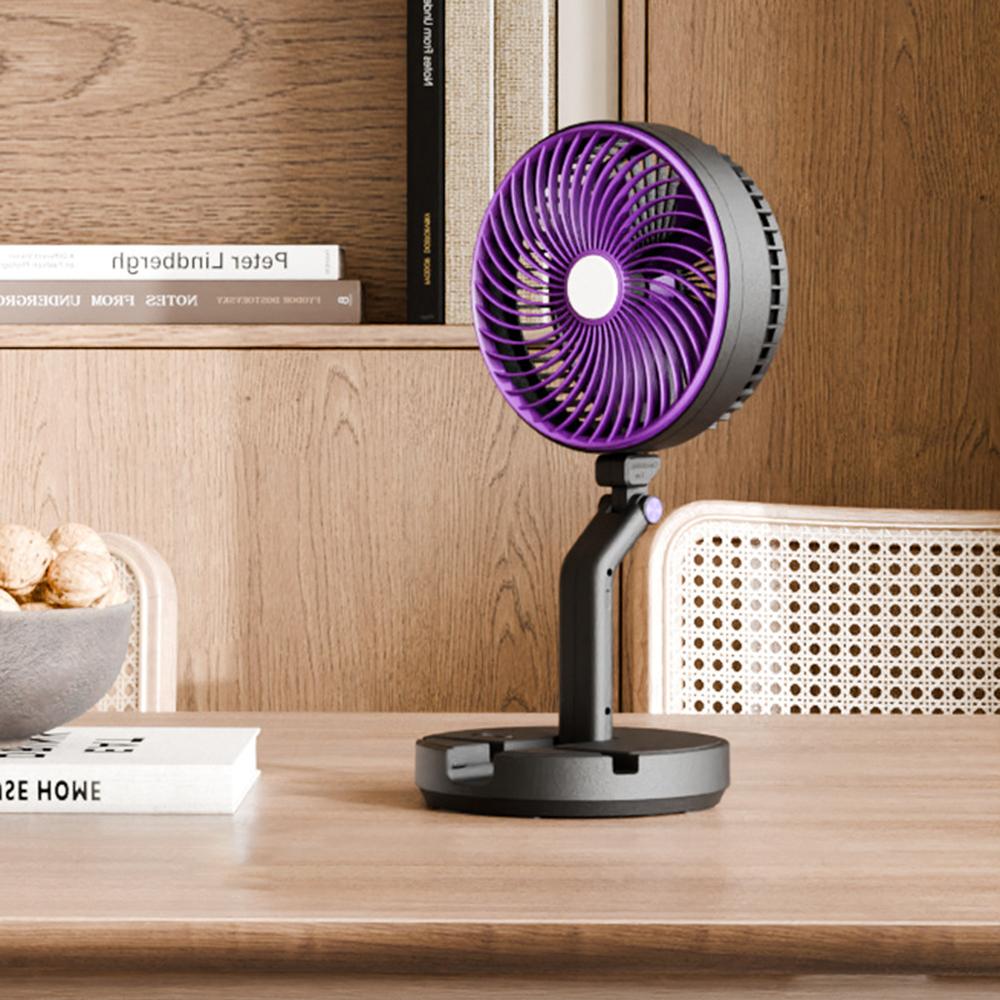 

8-дюймовый портативный складной настольный вентилятор, перезаряжаемый напольный USB-вентилятор с подсветкой, вентилятор на батарейках 4000 мАч для домашнего офиса и кемпинга фиолетовый