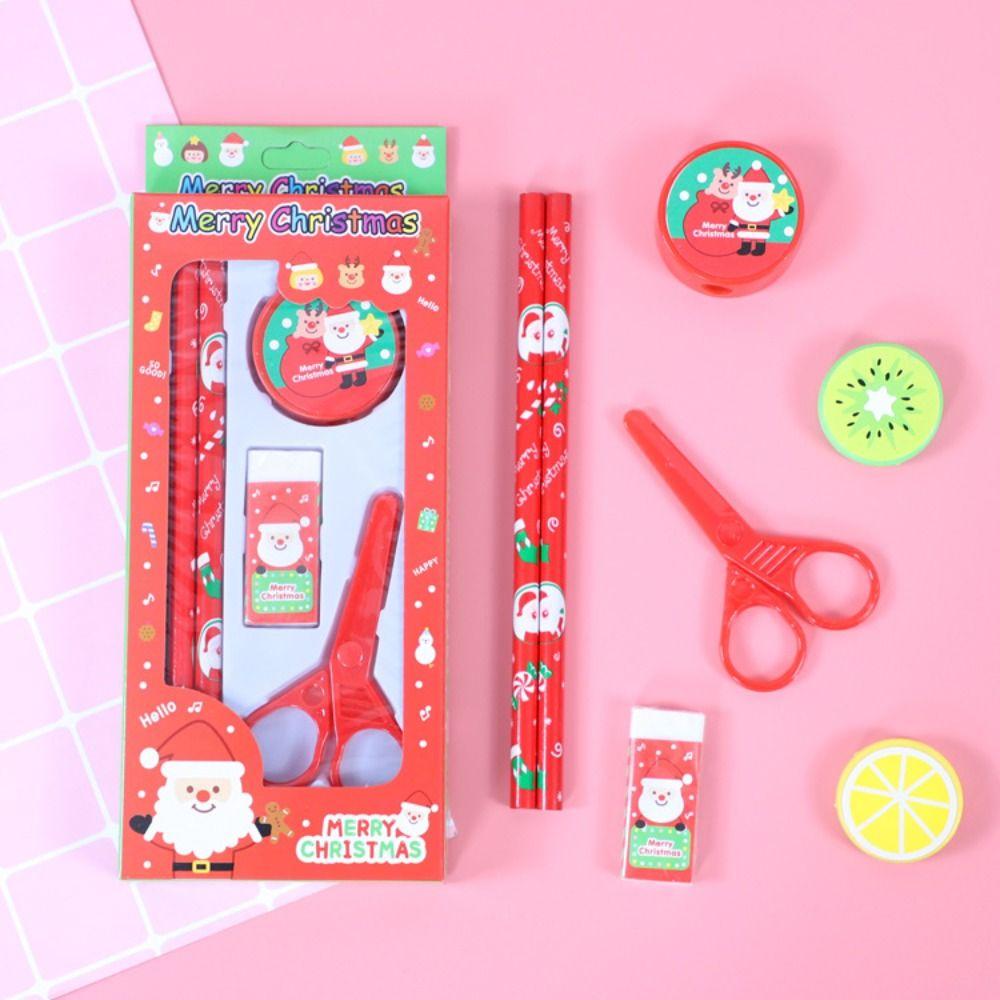Ruler Christmas Pencils Eraser Student Gift Box Christmas Stationery Gifts  New Year