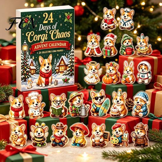 Corgi Figurines Gift Set 2026 Christmas Advent Calendar, 24 Days Acrylic Dog Ornaments Countdown 2D Fun Miniature Characters Holiday Pendants for Xmas