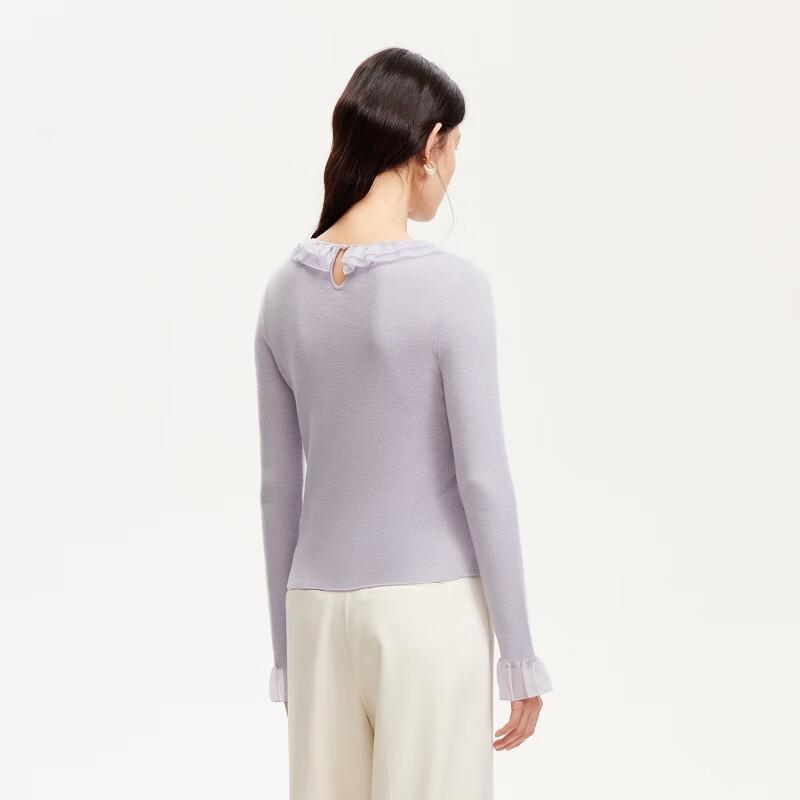 VEROMODA Women's Ruffle Trim Mesh Splice Knit Pullover