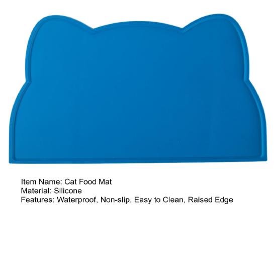 Waterproof Dog Food Mat Cat Face Design Silicone Pet Feeding Placemat with Raised Edge Non-slip Pet Bowl Mat for Dogs Cats