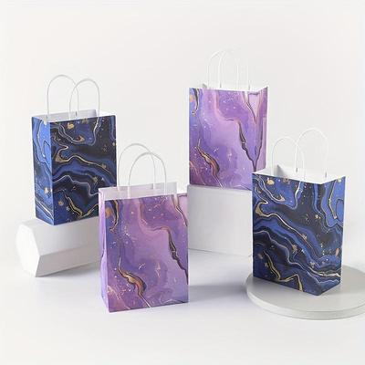 10 Paper Bags with Handles, Blue Purple Quicksand Marble Party Gift Bags, Kraft Paper Candy Bags, Suitable for Wedding and Birthday Party Gift Bags.