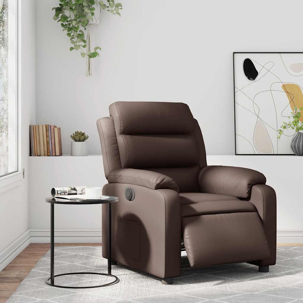 Electric Recliner Chair Brown Faux Leather
