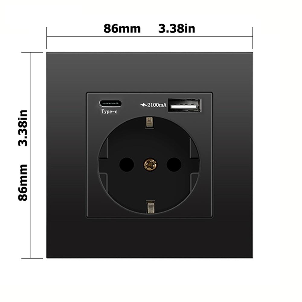 EIOMR EU Standard Power Socket, Single and Double 220V 16A White Black PC Panel EU Socket, Wall Usb Type-C Plugs Outlet for Home