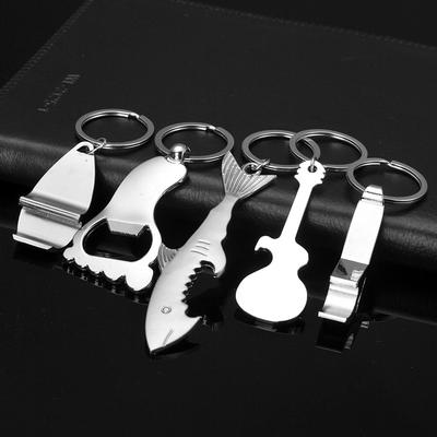 1PC Shark Shaped Bottle Opener Keychain Shaped Zinc Alloy Silver Color Key Ring Beer Bottle Opener Unique Creative Gift Bar Tool