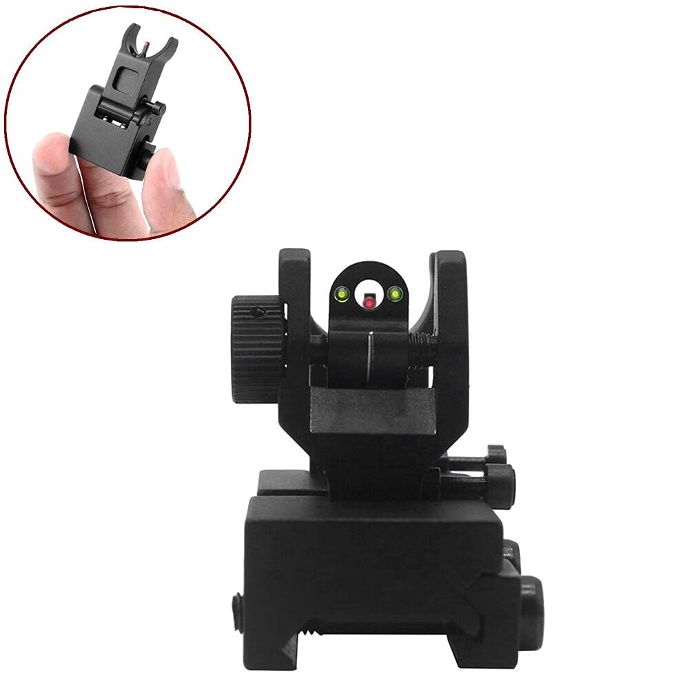 HWZ Tactical Low Fiber Optic Iron Combat Folding Fiber Optic Front and Rear Sight Set with Aiming Set Adjustment Tool (Black)
