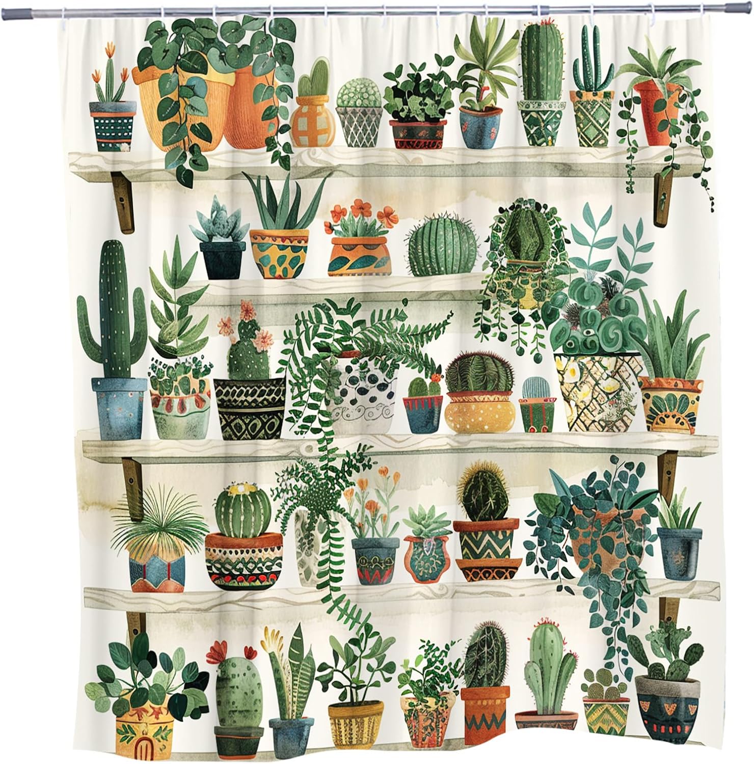 

Cactus Plant Bonsai Shower Curtain Succulent Houseplant Green Leaf Spring Summer Vine Trellis Garden Bathroom Decoration W60H190(CM)-1 Pcs