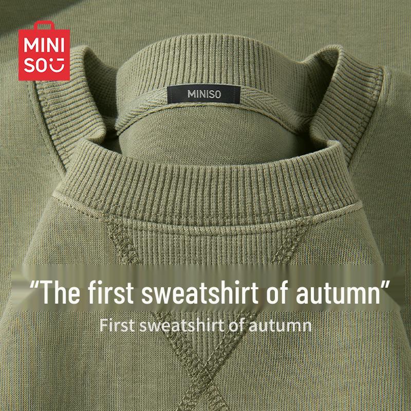 MINISO Men's American College Style Heavyweight Crew Neck Pullover Sweatshirt
