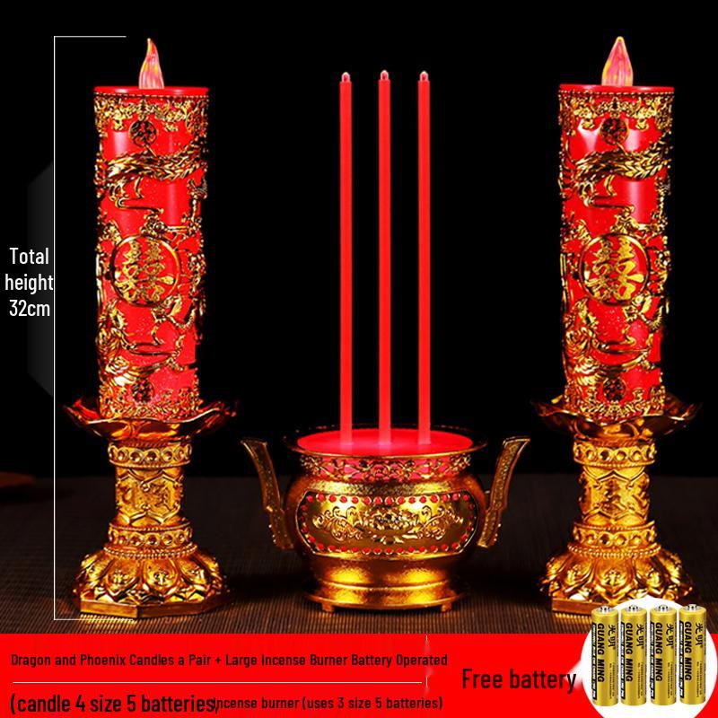 Double Happiness LED Windproof Candle: Dragon & Phoenix Design for Weddings - Safe, Smokeless, Large.