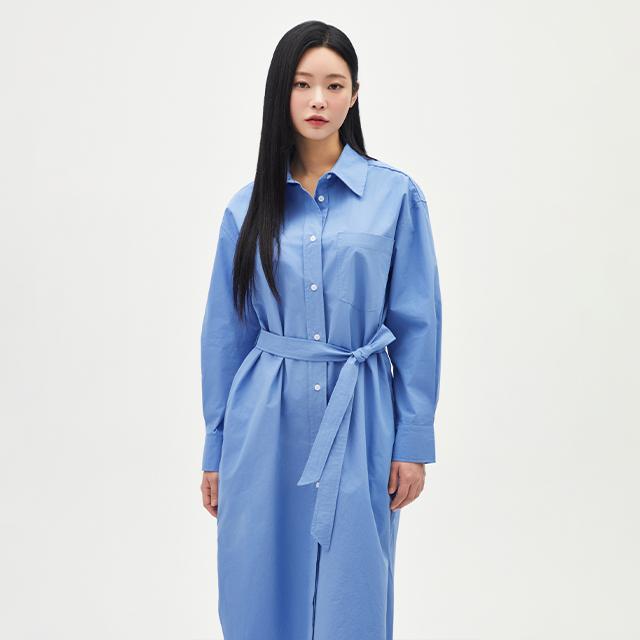 Rap Strap Belt Slit Long Shirt Dress Ar1Wo262