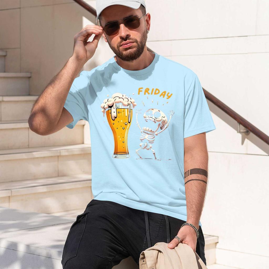 2026 New Model Unisexs T Shirt Skeleton Enjoying Friday Beer Day Tees Unisex Tshirt Finally Friday For Beer Lovers Male Clothes Shor