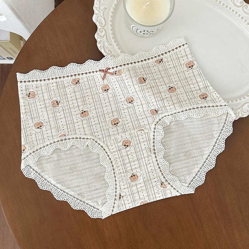 Ladies Summer Bear Print Lace Edge Skin Friendly Waist 10A Antibacterial Briefs