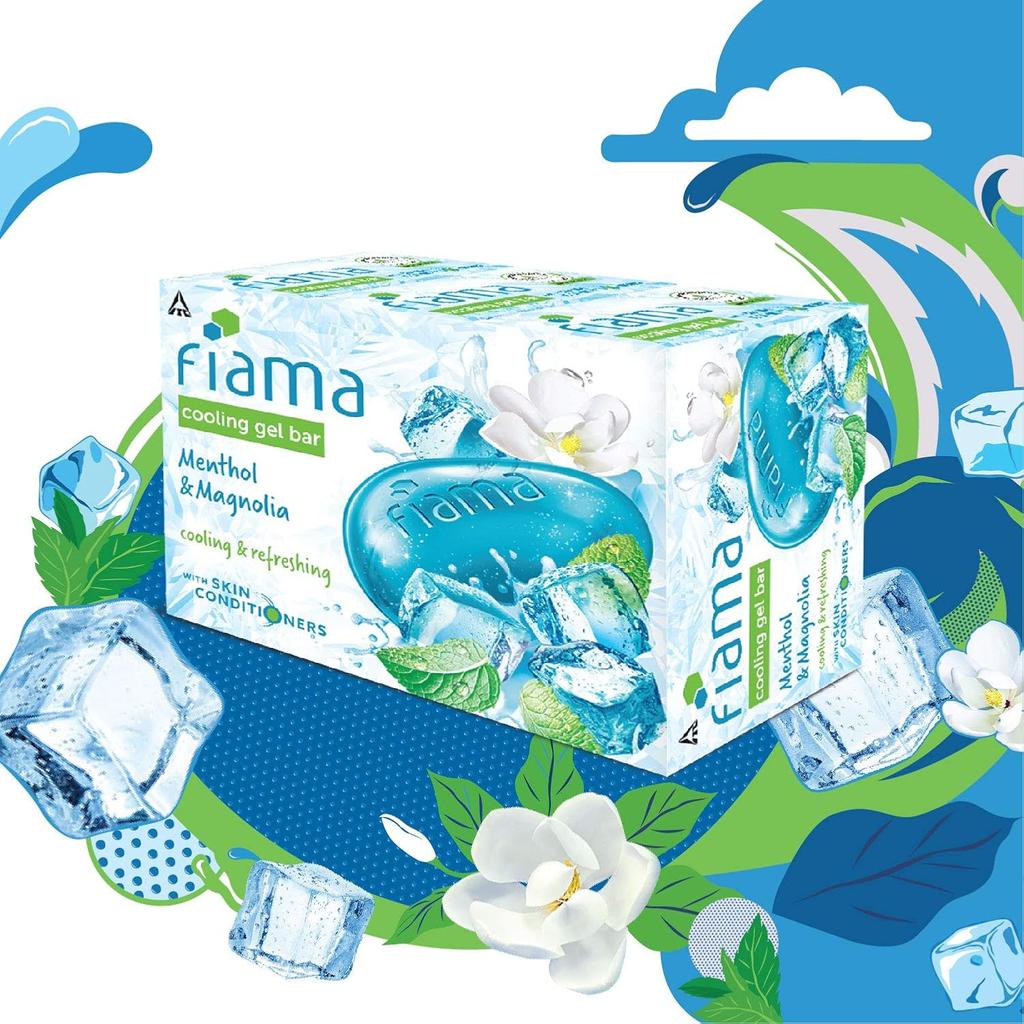 Fiama Cooling Gel Soap Bar Menthol Magnolia 125GX3 With Skin Conditioners For Soft Fresh Moisturised Skin For Men And Women