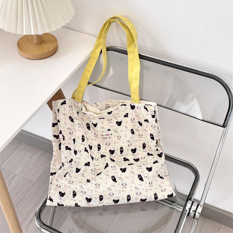 4 Contrasting Color Shoulder Canvas Bag Large Capacity Work Commuter Bag Student Female Summer Hand