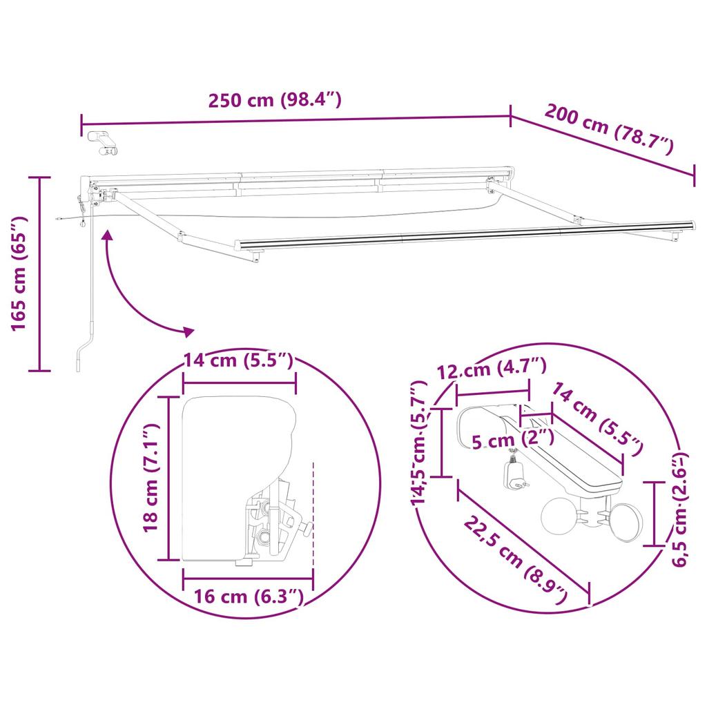 Electric Retractable Awning Yellow White Anthracite 2.5 X 2 M