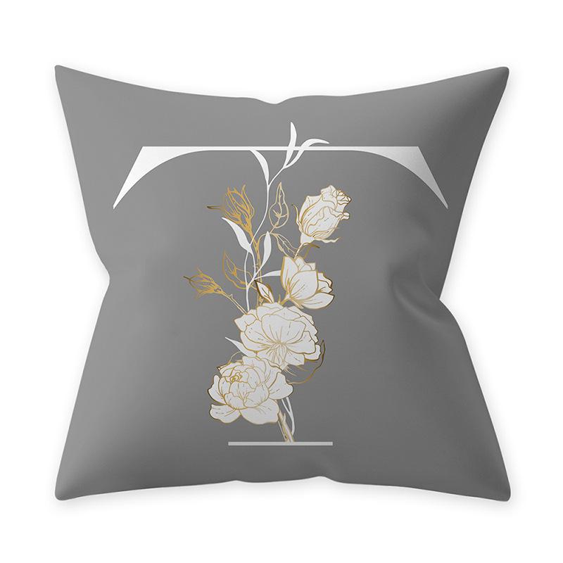 Decorative 45x45 Letter Gray Cushion Customizable Polyester Throw Pillow White Yellow Flowers Pillowcase Nordic Home Decor